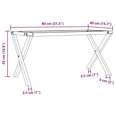 Salontafelpoten X-frame 80x40x43 cm staal 9