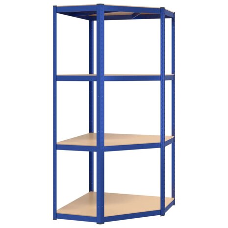 Hoekrek 4-laags staal en bewerkt hout blauw 2