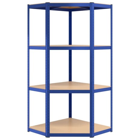 Hoekrek 4-laags staal en bewerkt hout blauw 4