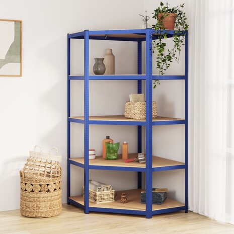 Hoekrek 5-laags staal & bewerkt hout antracietkleurig 1
