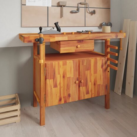 Werkbank met lade en bankschroeven 124x52x83 cm massief acaciahout 1