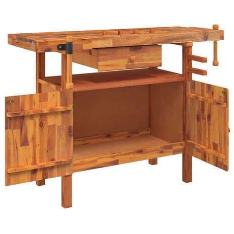 Werkbank met lade en bankschroeven 124x52x83 cm massief acaciahout 3