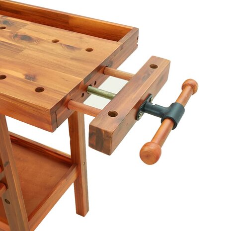 Werkbank met lade en bankschroeven 124x52x83 cm massief acaciahout 8