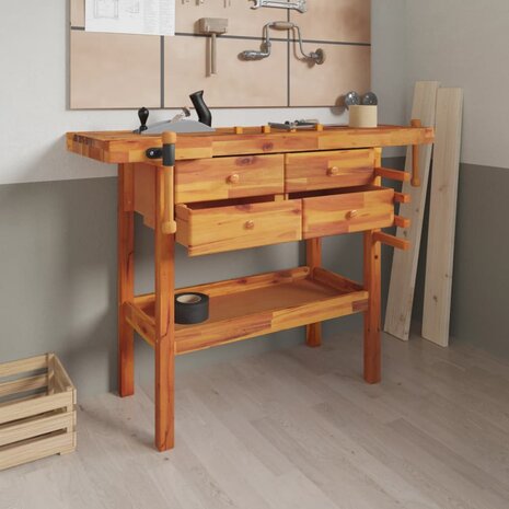 Werkbank met lades en bankschroeven 124x52x83 cm acaciahout 1