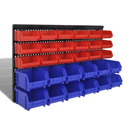 30-delige Opbergrek voor aan de wand blauw en rood 1