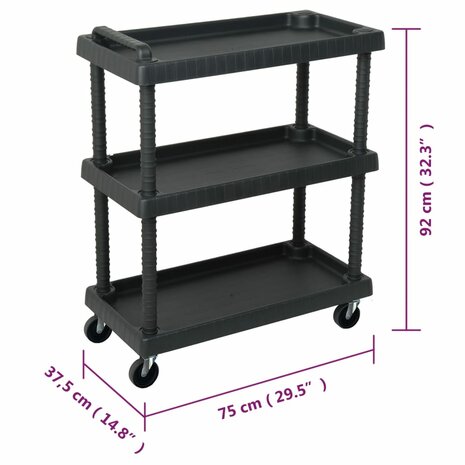 Gereedschapswagen 3-laags 75x37,5x92 cm polypropeen zwart 6