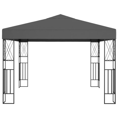 Prieel met LED-lichtslinger 3x3 m stof antracietkleurig 4