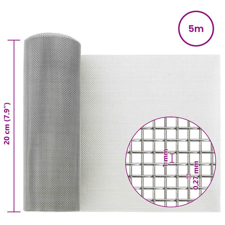 Gaas Scherm 20 x 500 cm 20 Mesh RVS 201 Zilverkleurig 7