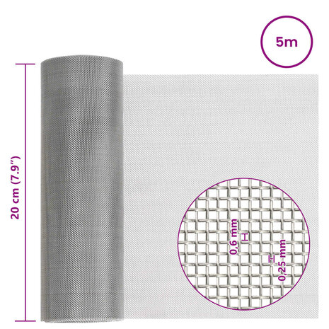 Gaas Scherm 20 x 500 cm 30 Mesh RVS 201 Zilverkleurig 7