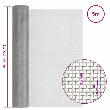 Gaas Scherm 40 x 500 cm 30 Mesh RVS 201 Zilverkleurig 7