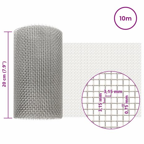 Gaas Scherm 20 x 1000 cm 6 Mesh RVS 201 Zilverkleurig 6