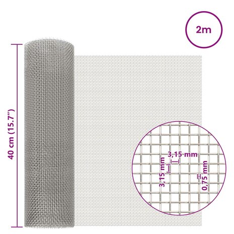 Gaas Scherm 40 x 200 cm 6 Mesh RVS 201 Zilverkleurig 6