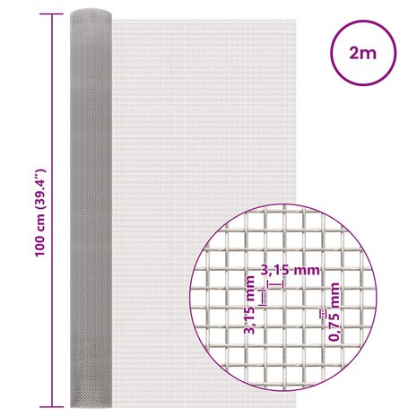 Gaas Scherm 100 x 200 cm 6 Mesh RVS 201 Zilverkleurig 6