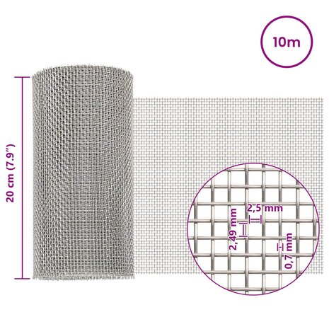 Gaas Scherm 20 x 1000 cm 8 Mesh RVS 201 Zilverkleurig 6