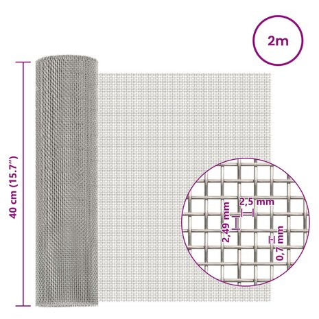 Gaas Scherm 40 x 200 cm 8 Mesh RVS 201 Zilverkleurig 6