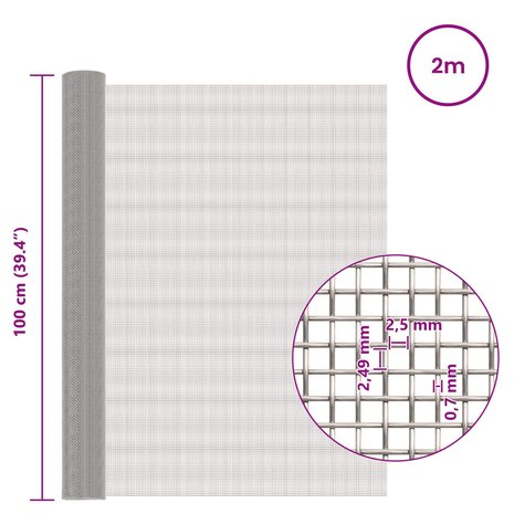 Gaas Scherm 100 x 200 cm 8 Mesh RVS 201 Zilverkleurig 6