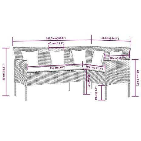 Loungebank met kussens L-vormig poly rattan zwart 7