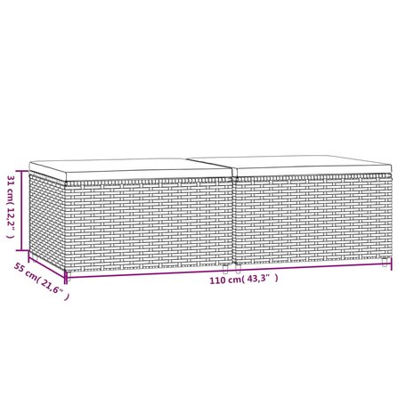 Voetensteunen 2 st met kussens poly rattan zwart 8