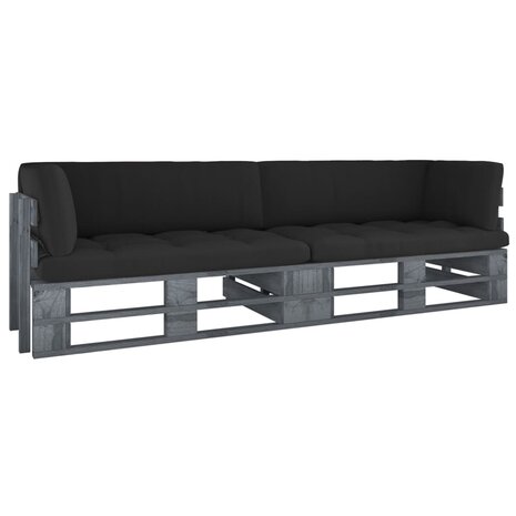 Tweezitsbank pallet met kussens grijs ge&iuml;mpregneerd grenenhout 1