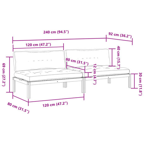 Tuinmiddenbanken 2 st pallet met kussens massief acaciahout 8