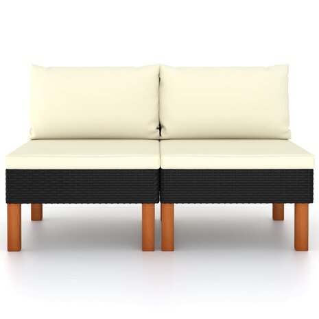 Middenbanken 2 st poly rattan en massief eucalyptushout 2