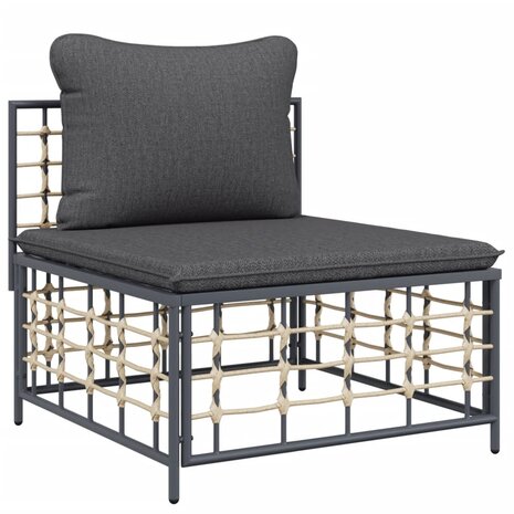 Tuinmiddenbank met donkergrijze kussens poly rattan 2