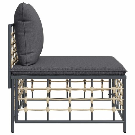 Tuinmiddenbank met donkergrijze kussens poly rattan 4