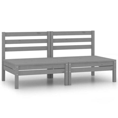 Tuinmiddenbanken 2 st massief grenenhout grijs 1