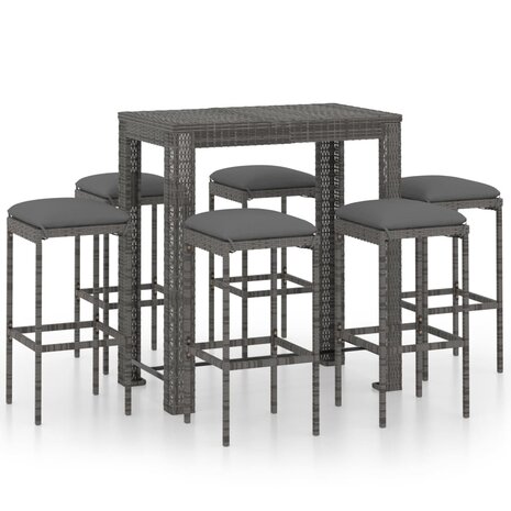 7-delige Tuinbarset met kussens poly rattan grijs 2