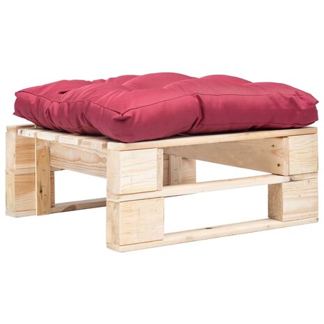 Tuinpoef met rood kussen pallet hout naturel 1