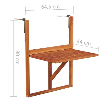Balkontafel hangend 64,5x44x80 cm massief acaciahout 6