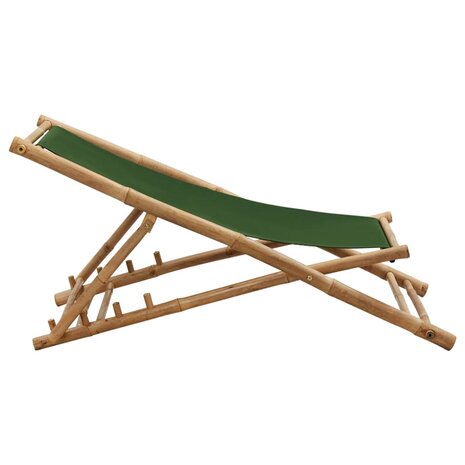 Ligstoel bamboe en canvas groen 5