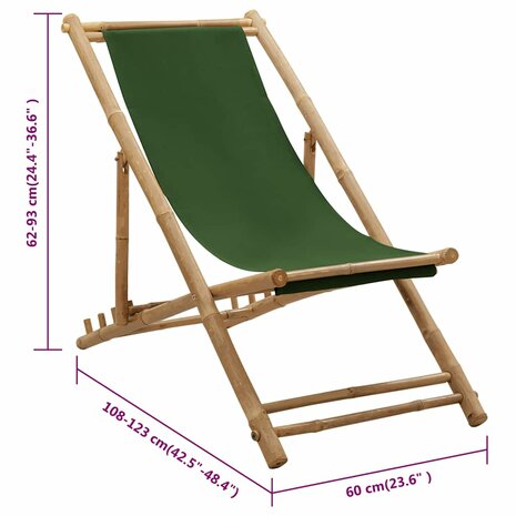 Ligstoel bamboe en canvas groen 8