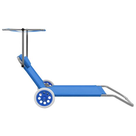 Ligbed met luifel en wieltjes inklapbaar staal blauw 3