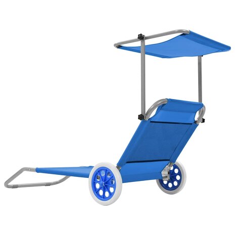 Ligbed met luifel en wieltjes inklapbaar staal blauw 4