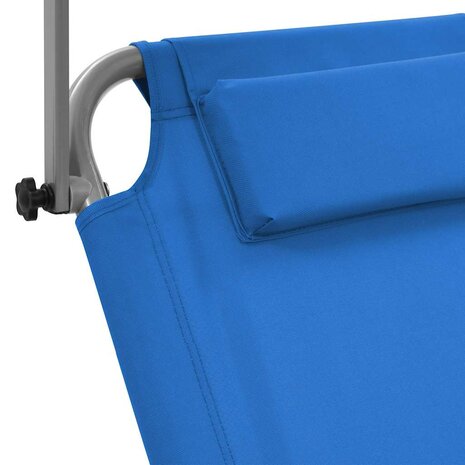 Ligbed met luifel en wieltjes inklapbaar staal blauw 7
