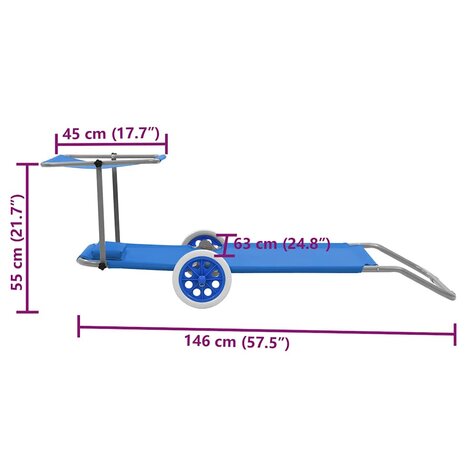 Ligbed met luifel en wieltjes inklapbaar staal blauw 9