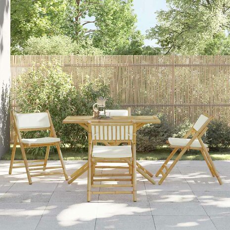 Bistrostoelen 4 st inklapbaar met kussens bamboe cr&egrave;mewit 1