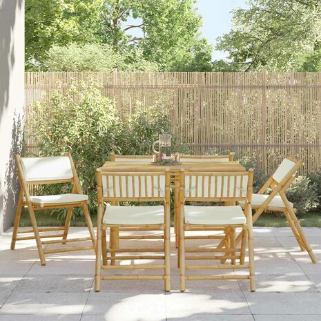 Bistrostoelen 6 st inklapbaar met kussens bamboe cr&egrave;mewit 1
