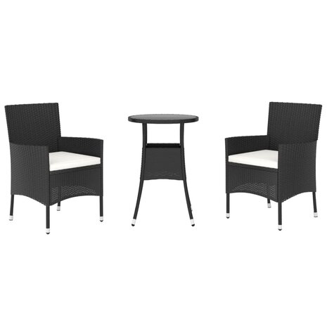 3-delige Bistroset met kussens poly rattan zwart 3
