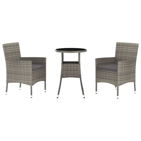 3-delige Bistroset met kussens poly rattan grijs 2
