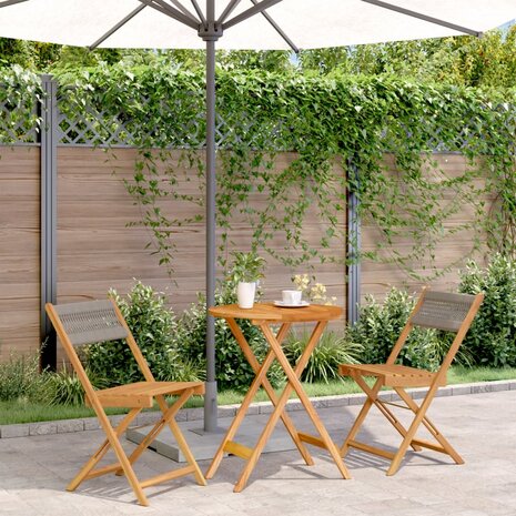 3-delige Bistroset polypropeen en massief hout grijs 1