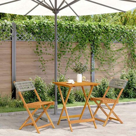 3-delige Bistroset poly rattan en massief hout grijs 1