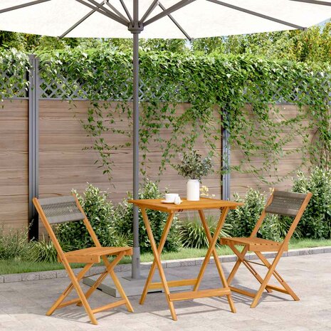 3-delige Bistroset polypropeen en massief hout grijs 1