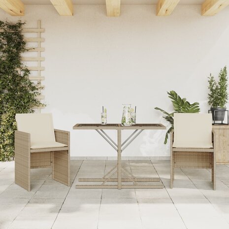 3-delige Bistroset met kussens poly rattan beige 1
