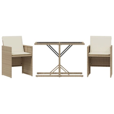 3-delige Bistroset met kussens poly rattan beige 2