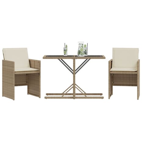 3-delige Bistroset met kussens poly rattan beige 3