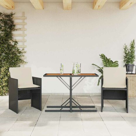 3-delige Bistroset met kussens poly rattan zwart 1