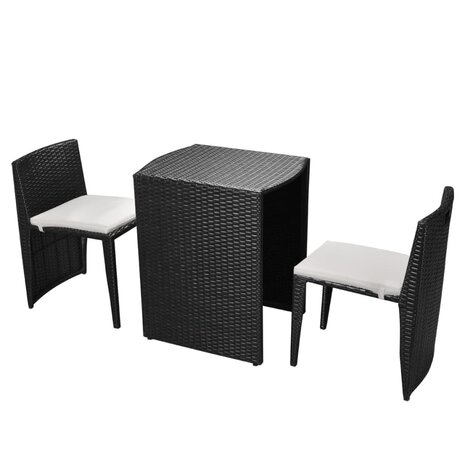 3-delige Bistroset met kussens poly rattan zwart 2