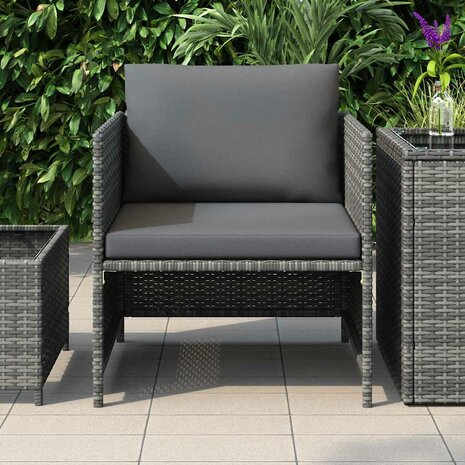 Tuinbank met kussens poly rattan grijs 3